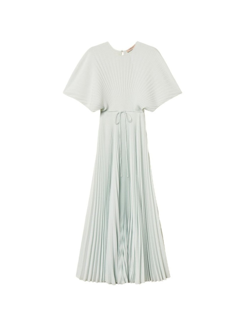 Twin-Set Pleated Light Blue Maxi Dress With Cinched Waist And Flowing Sleeves