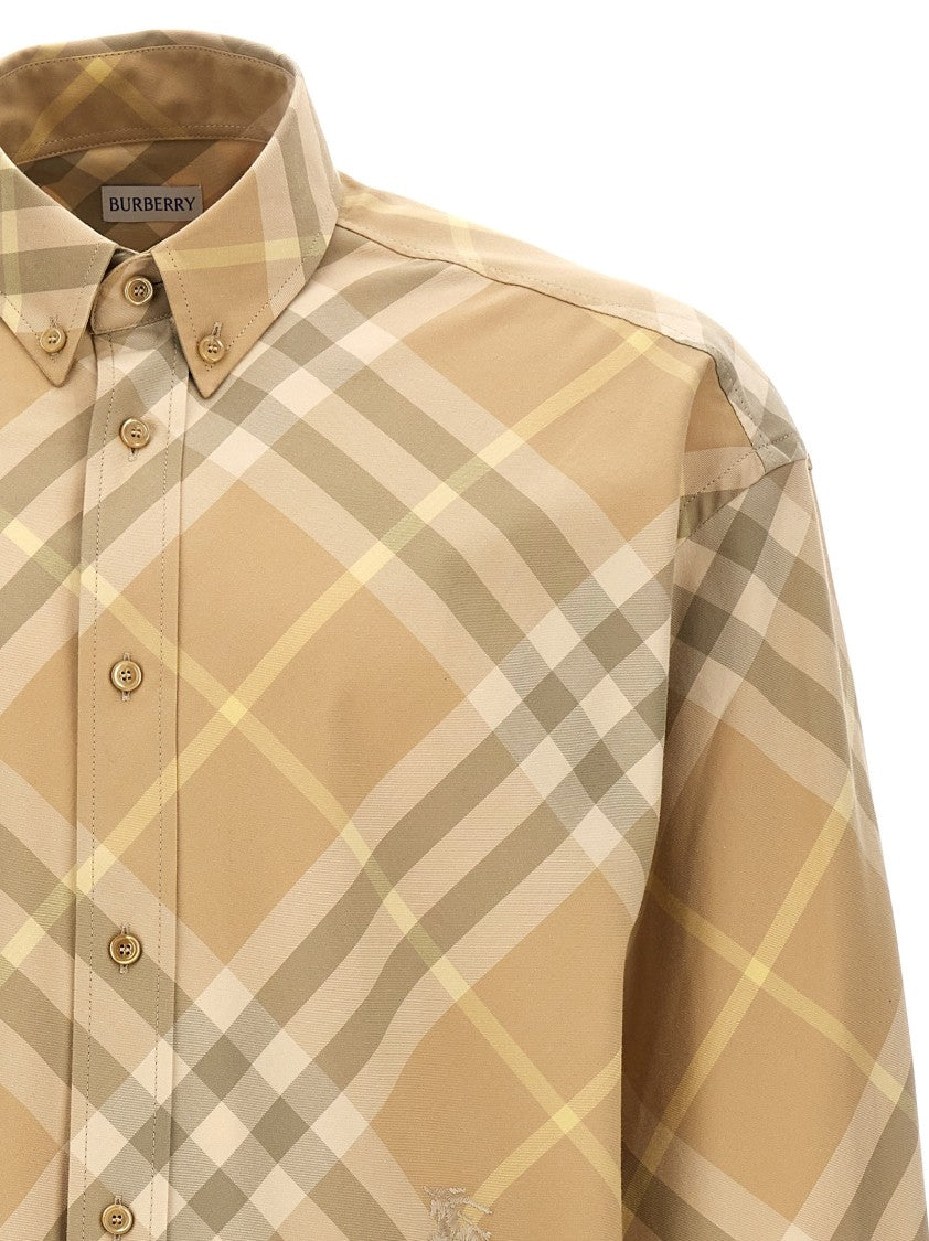 Burberry Beige And Tan Check Shirt With Embroidered Logo