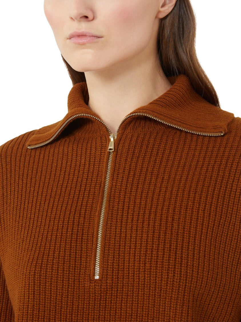 Max Mara Ribbed Knit Sweater With Gold Zip