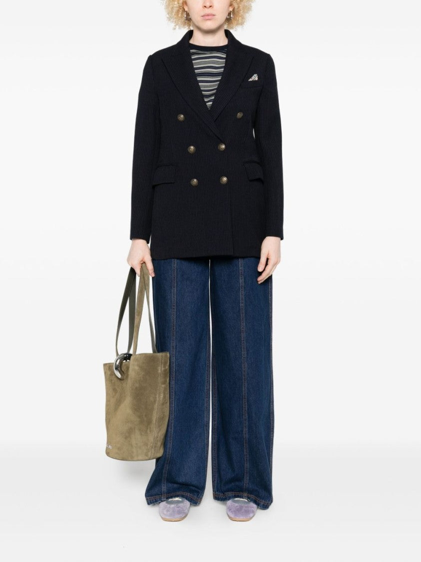 Circolo 1901 Pinstriped Blue Virgin Wool Double-Breasted Jacket