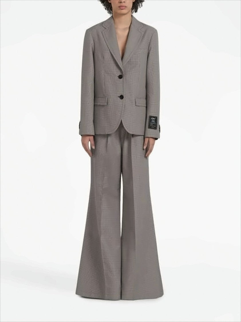 Marni Tailored Wide-Leg Flare Pants With Houndstooth Pattern