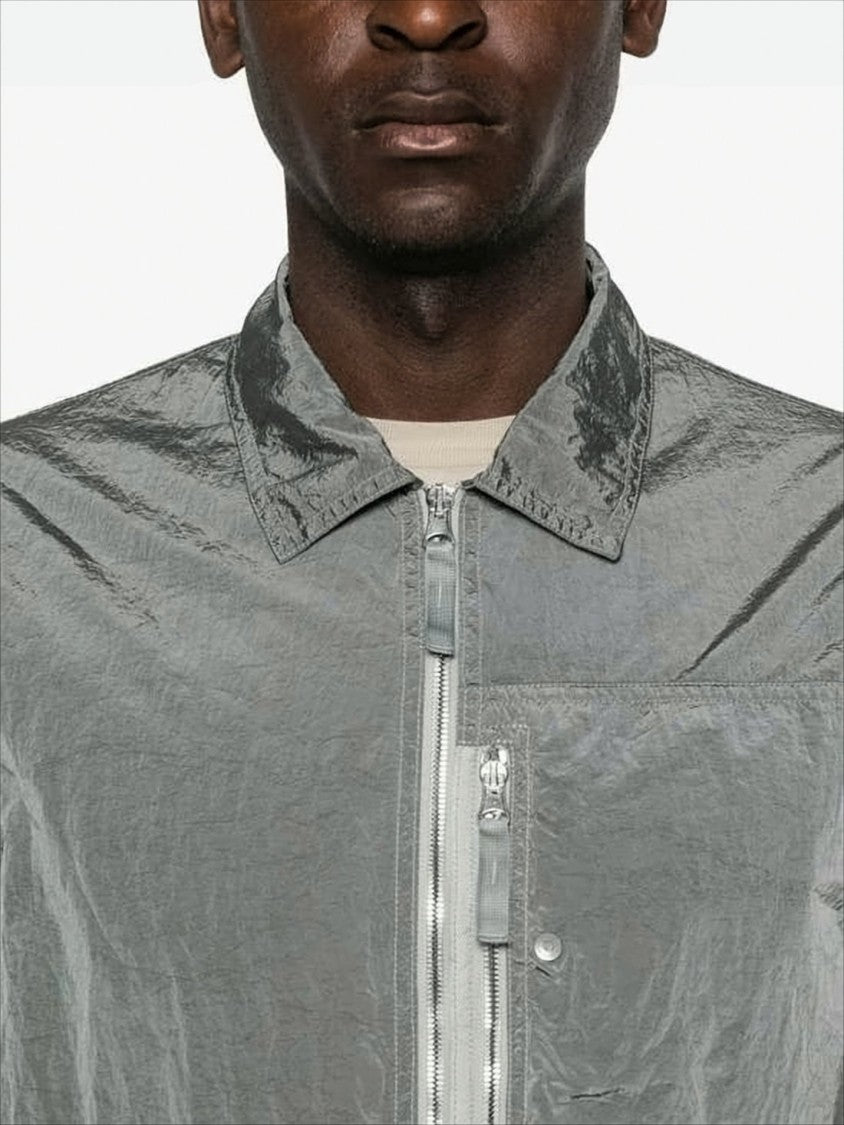 Stone Island Metallic Sheen Grey Overshirt In Recycled Nylon Fabric