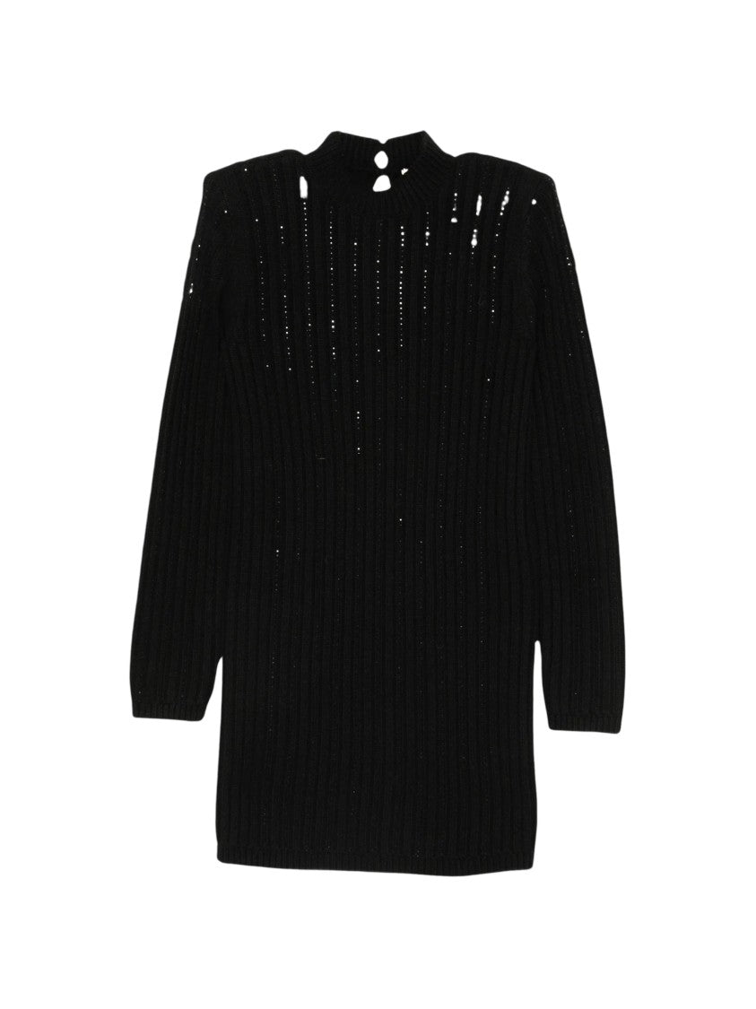 Twin-Set Vertical Ribbed Knit Mini Dress With Rhinestone Accents