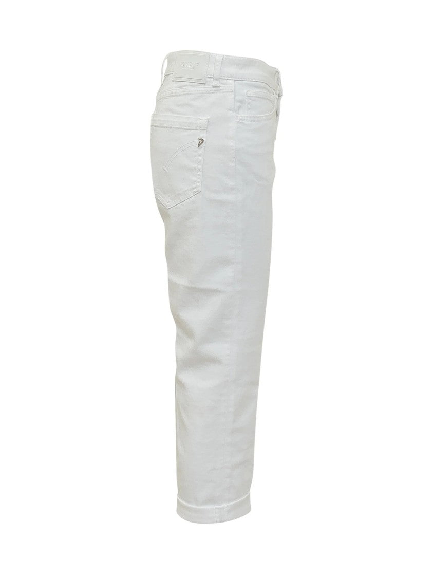 Dondup Cropped White Jeans With Button-Front Closure