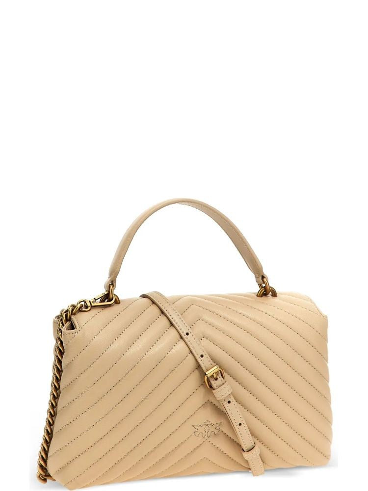 Pinko Quilted Chevron Beige Tote Bag With Elegant Gold Clasp