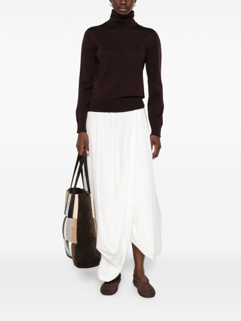 Alpha Studio Classic Turtleneck Sweater In Rich Brown Merino Wool