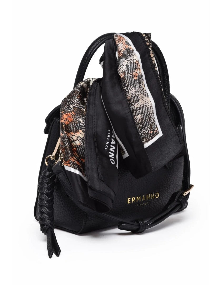 Ermanno Firenze Textured Polyurethane Shoulder Bag With Metallic Logo And Patterned Scarf
