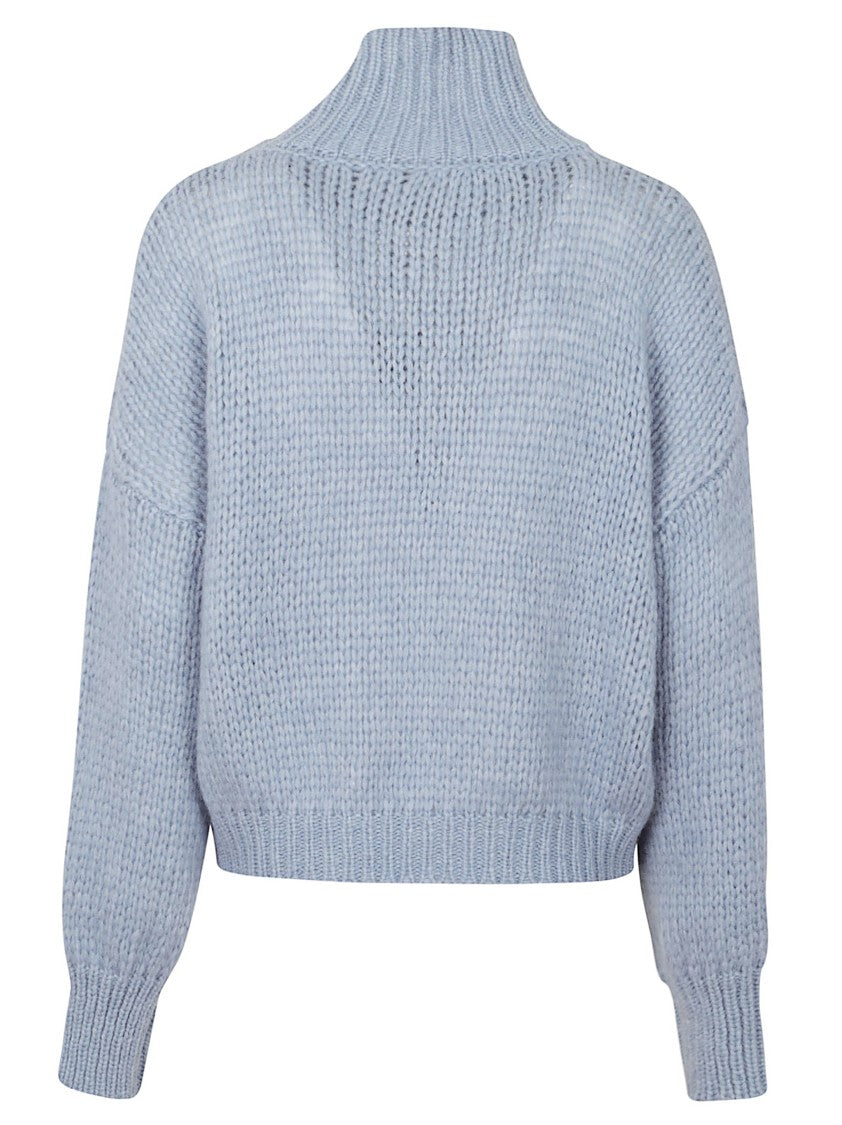 Roberto Collina Light Blue Boxy Fit Turtleneck Sweater With Ribbed Detailing