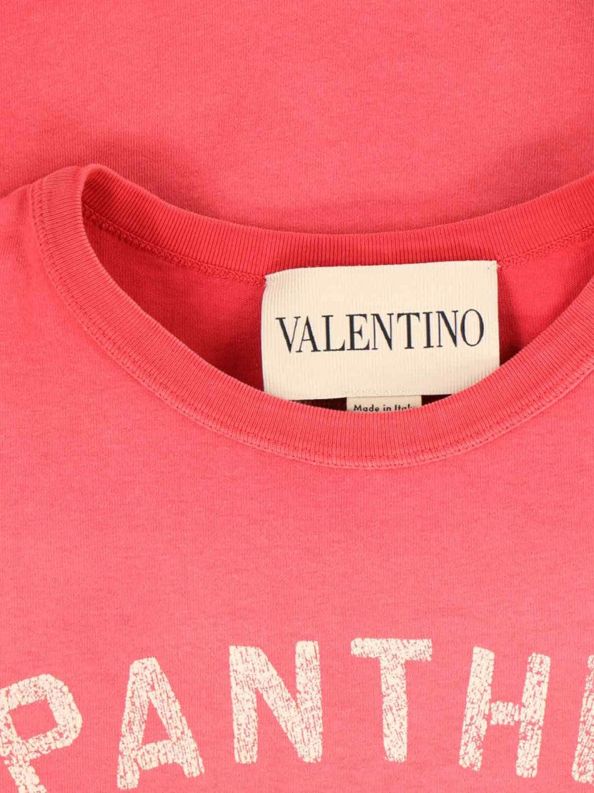 Valentino Distressed Print Pink Cotton T-Shirt