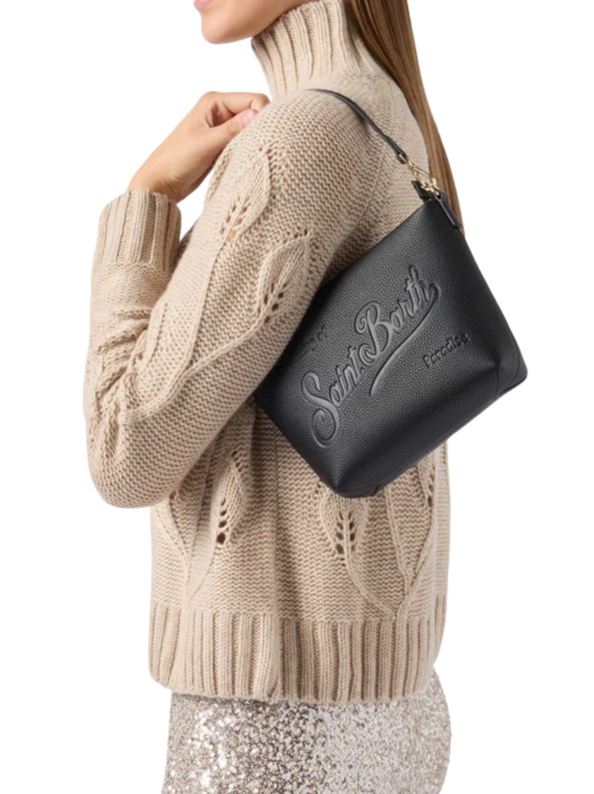 Mc2 Saint Barth Structured Black Handbag With Embossed Design
