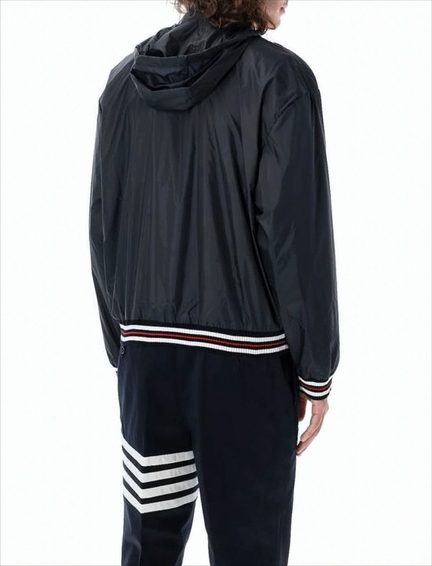 Thom Browne Lightweight Zip-Up Jacket With Striped Ribbed Bands
