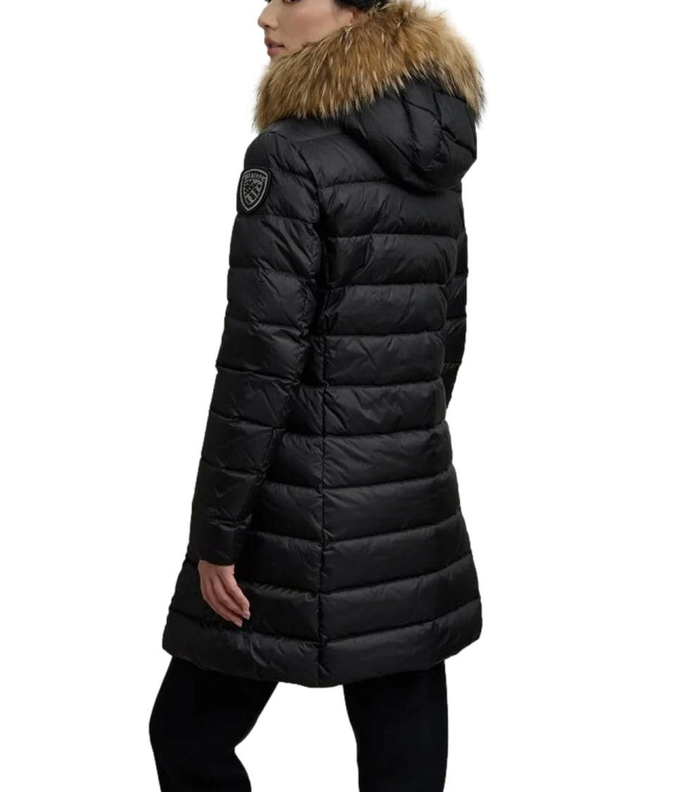 Blauer Long Quilted Fur Trim Fitted Coat