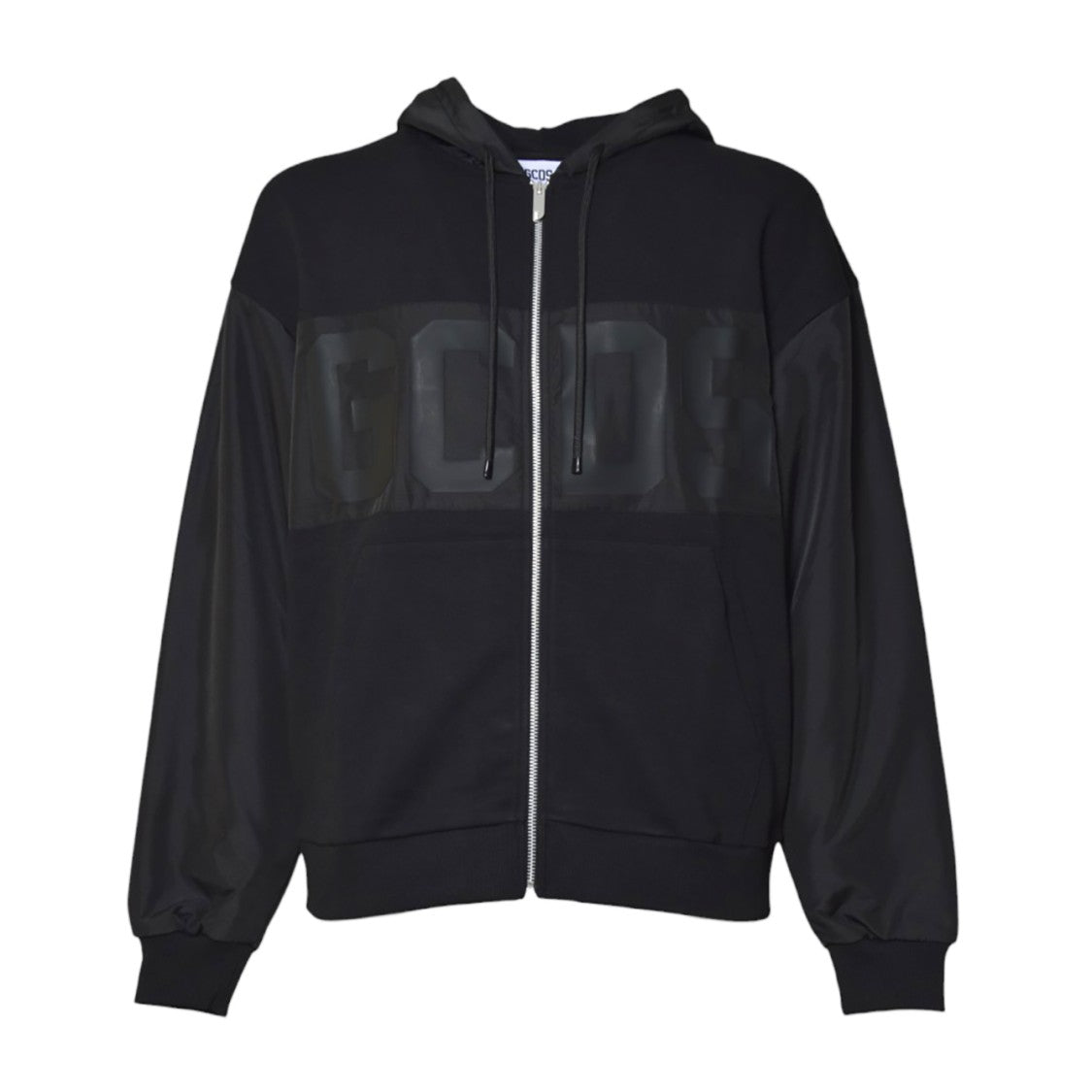 Gcds Black Nylon Band Logo Zip-Up Hoodie