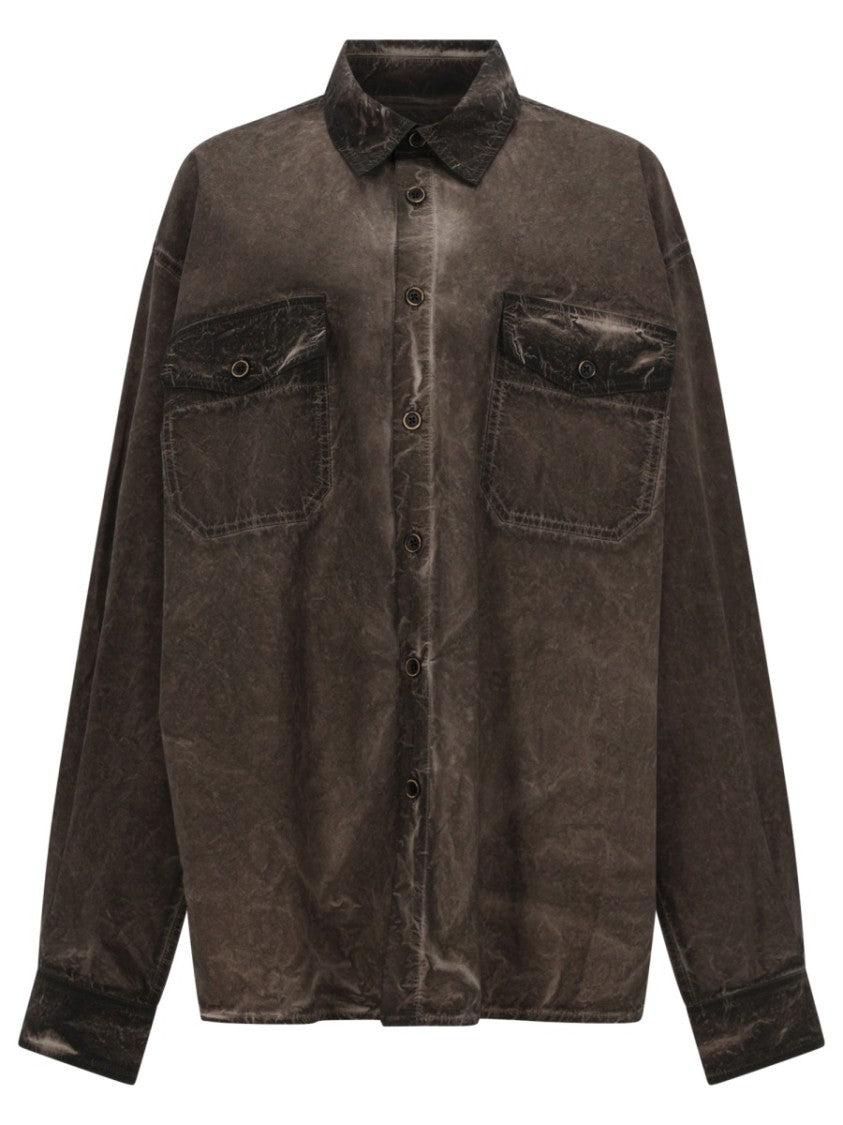 Uma Wang Neutrals Tavis Distressed Flap Pockets Cotton Shirt