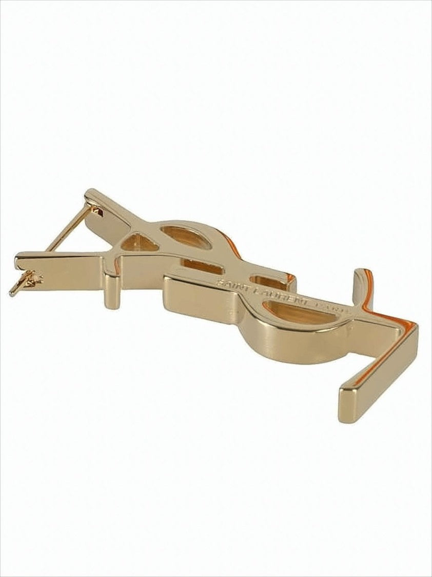 Saint Laurent Gold Sculptural Earrings With Iconic Logo