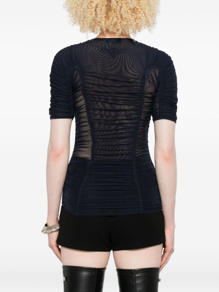 Mugler Blue Mesh Crew Neck Short Top