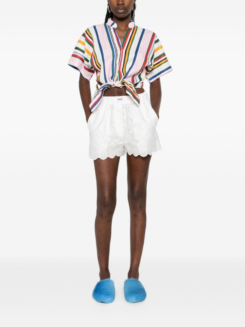 Msgm White Eyelet Embroidered Shorts