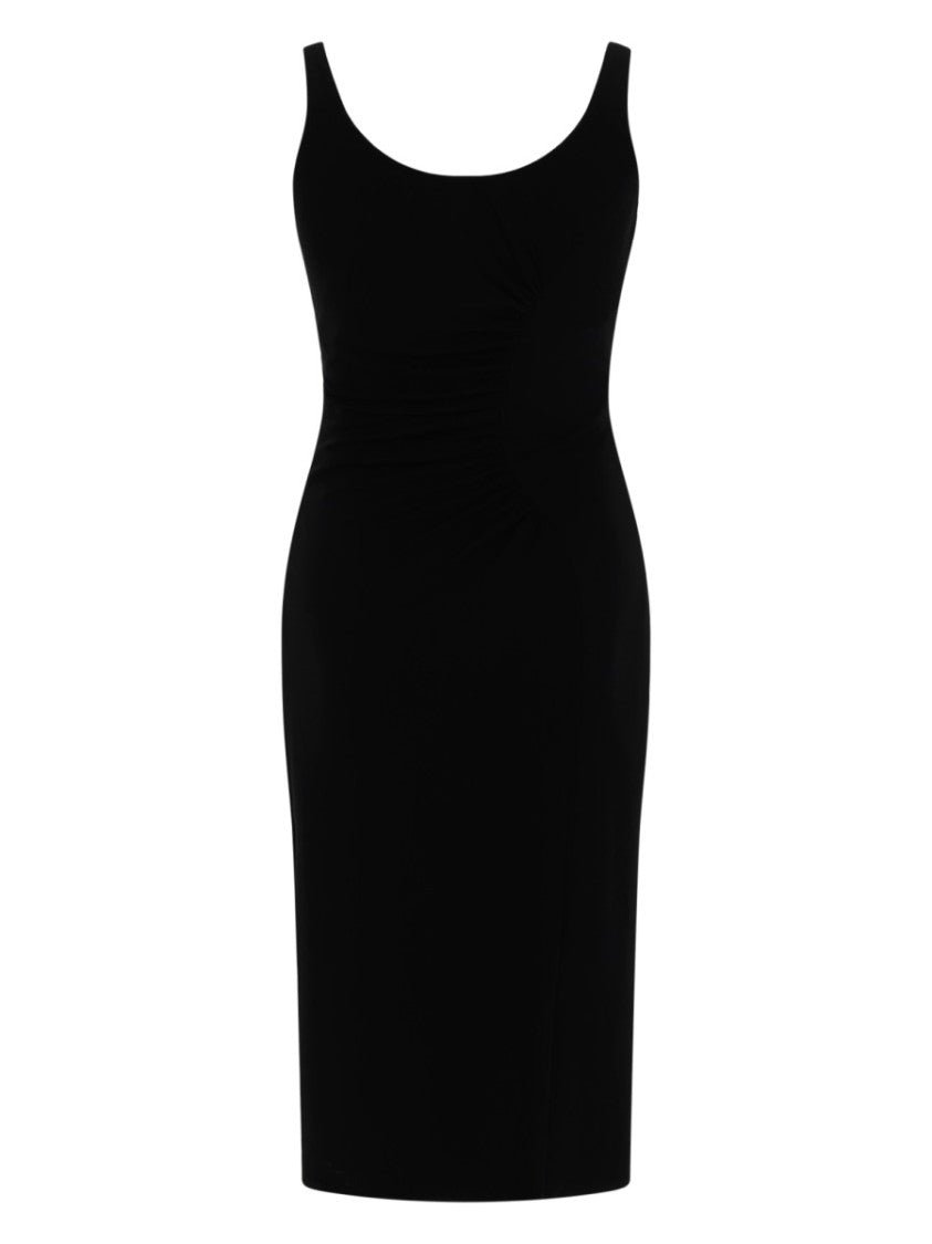 Versace Neutrals Ruched Scoop Neck Viscose Midi Dress
