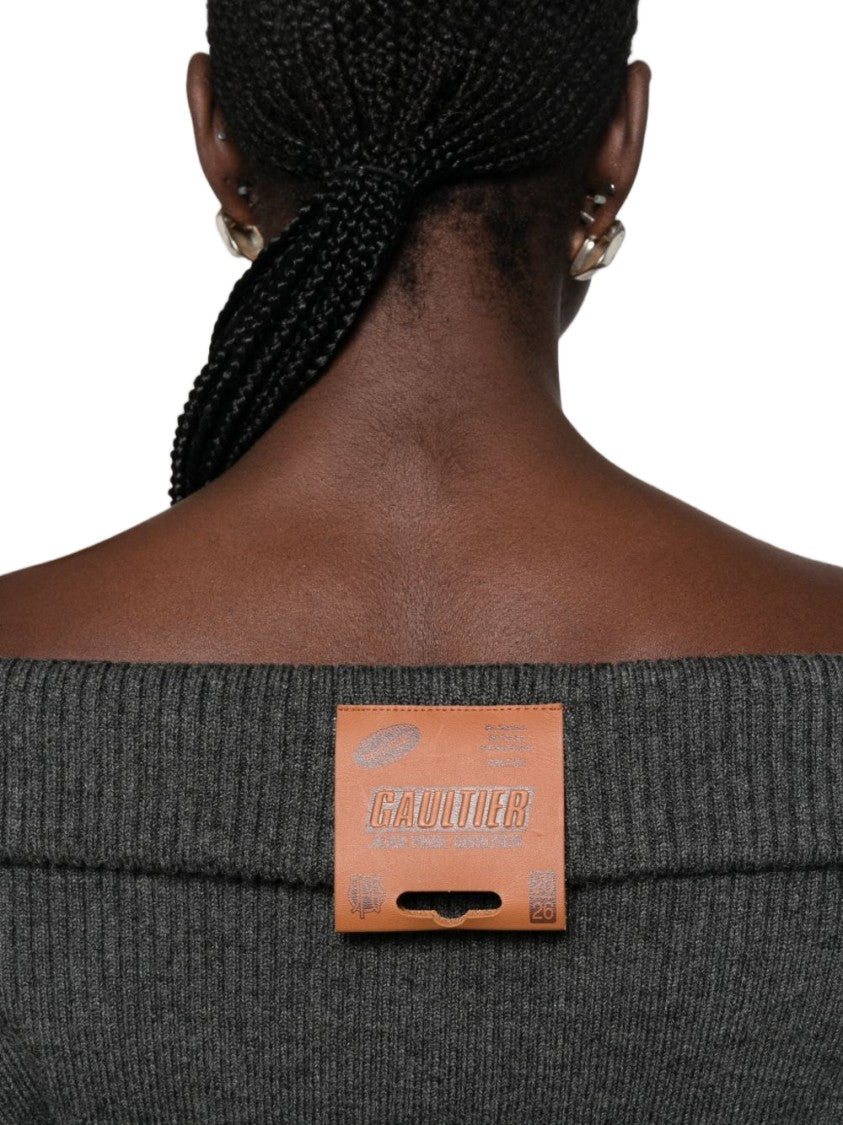 Jean Paul Gaultier Ribbed Knit Mini Dress With Off-The-Shoulder Neckline