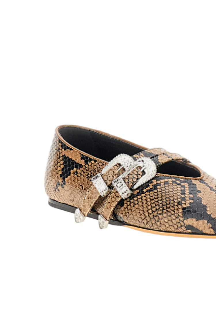 Le Monde Beryl Brown Classic Claudia Snake-Effect Leather Flats