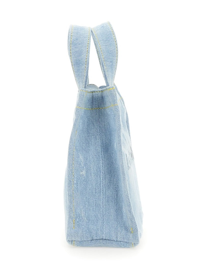 Acne Studios Mini Denim Shopper Bag With Tonal Logo Embossing