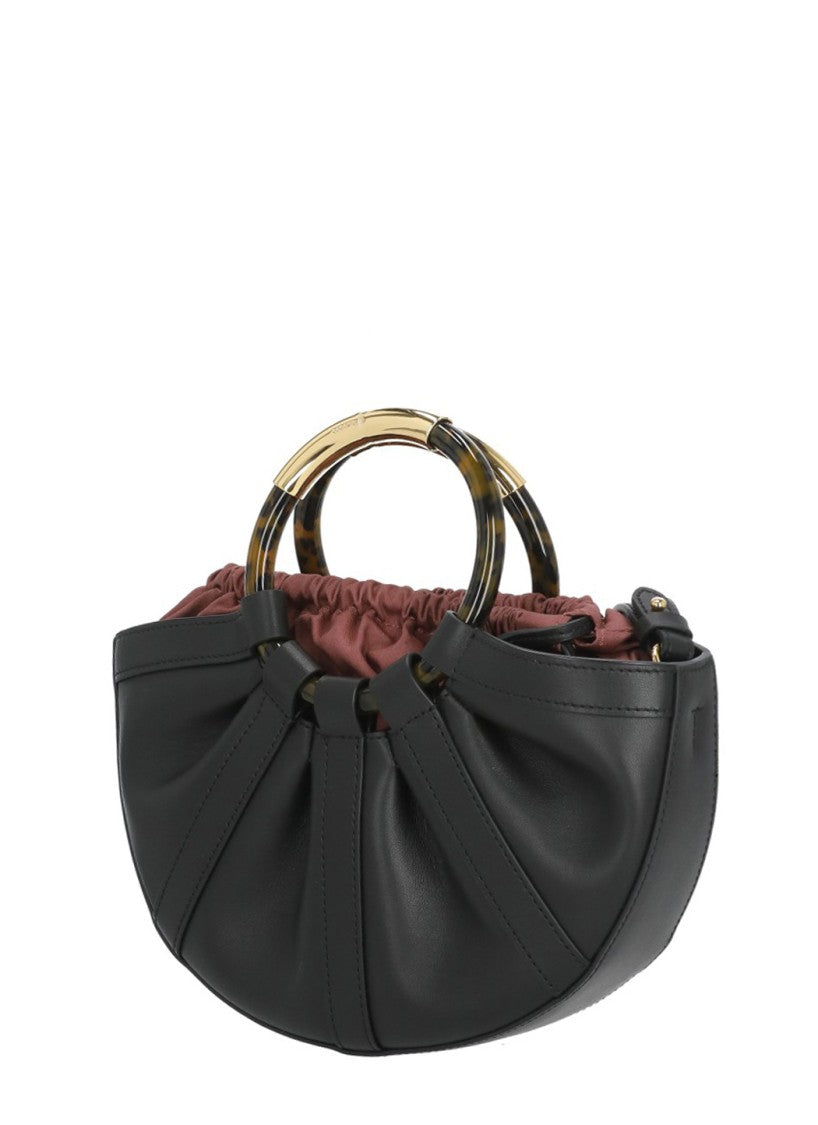Coccinelle Crescent-Shaped Medium Leather Shoulder Bag With Pleated Detailing