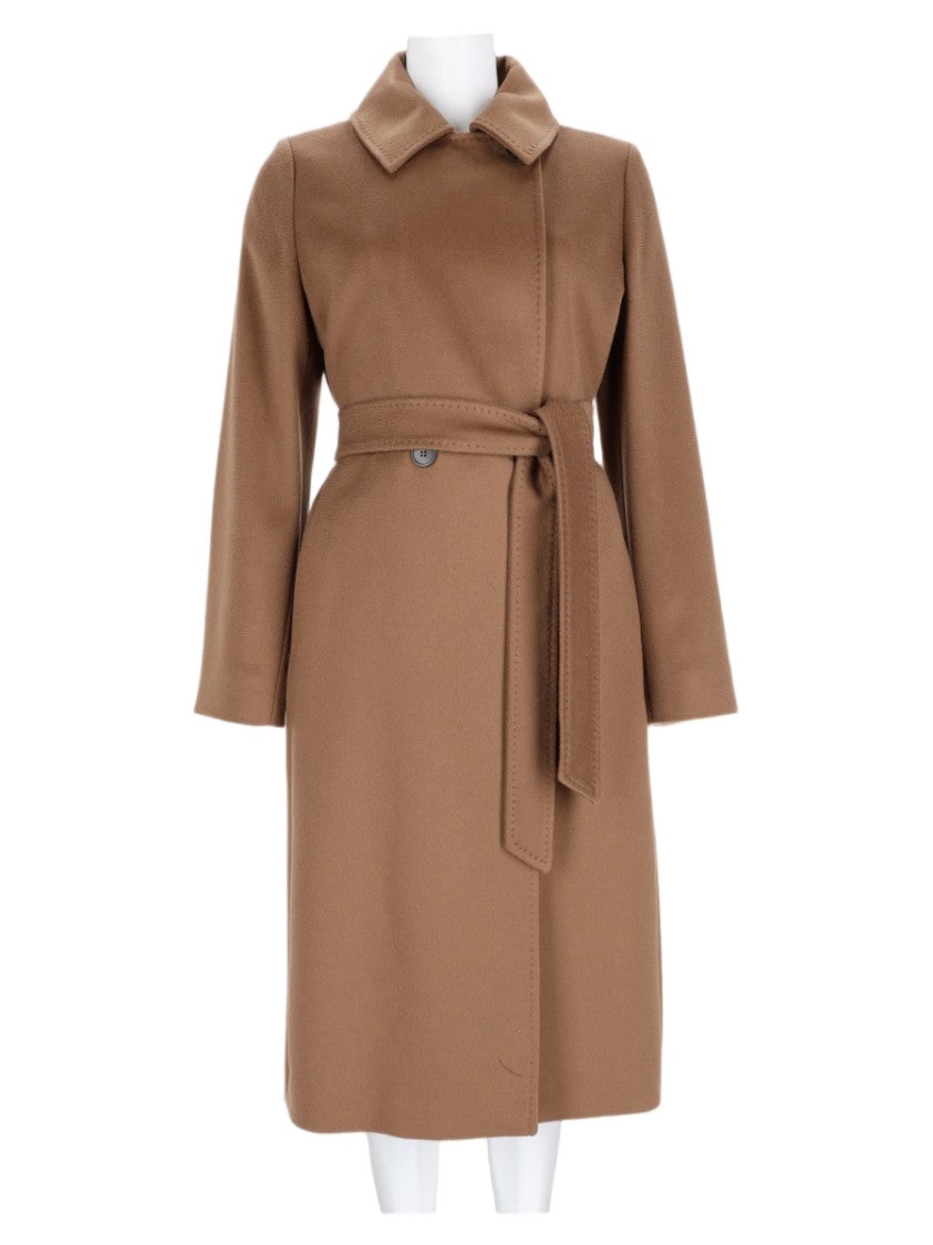 Max Mara Brown Belted Classic Virgin Wool Trench Coat