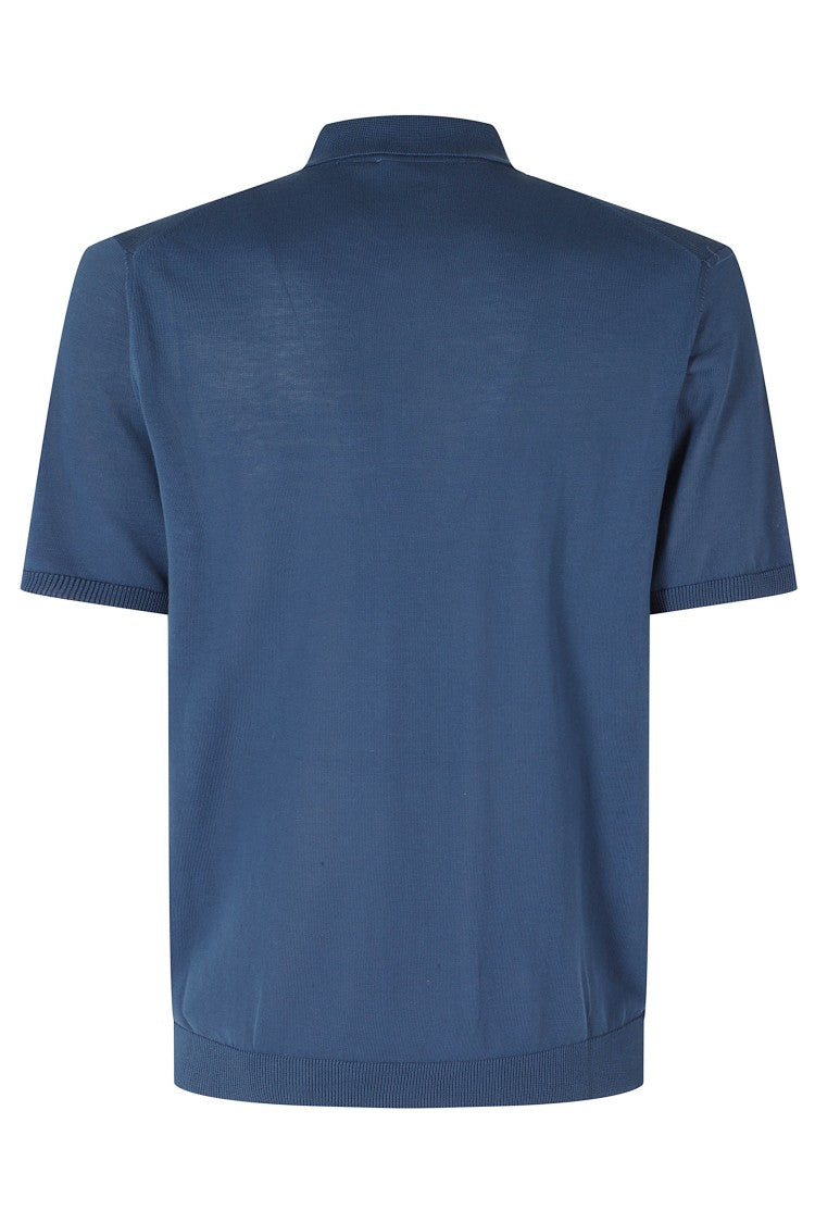 Roberto Collina Blue Basic Ribbed Trim Cotton Polo Shirt