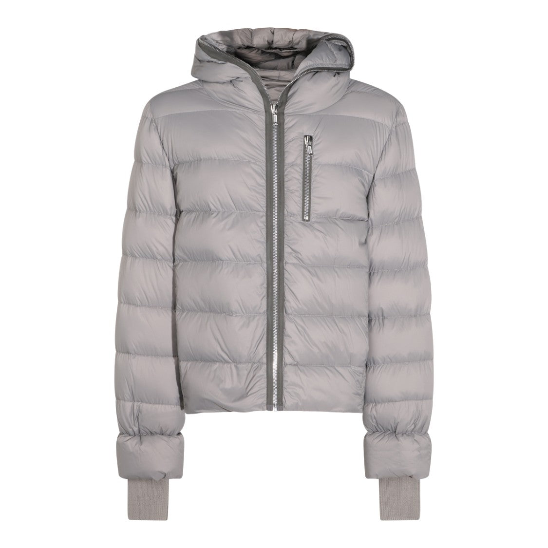 Rick Owens Quilted Grey Down Jacket With Hood And Extended Cuffs