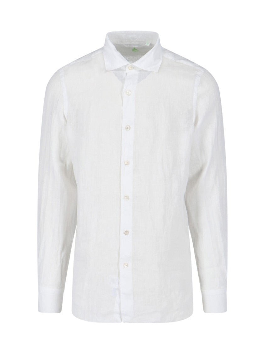 Finamore White Gaeta Traditional Collar Linen Shirt
