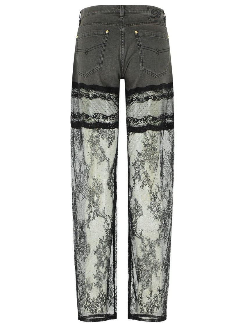 Blumarine Grey And Black Denim And Lace Jeans