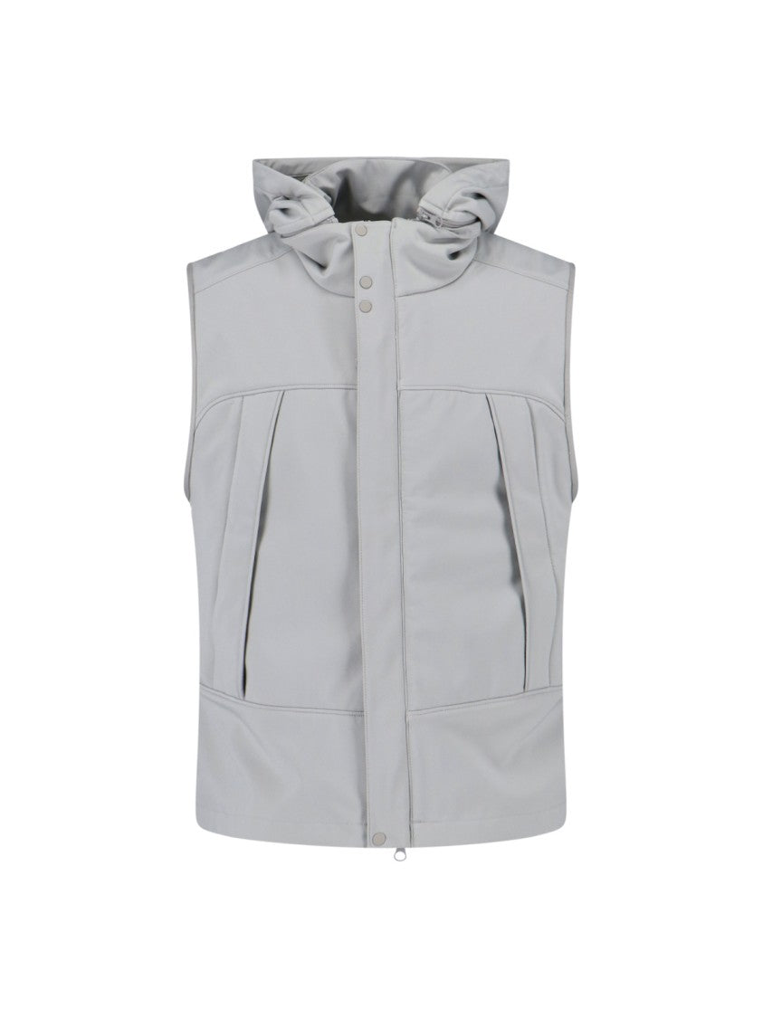 C.P. Company Sleeveless Light Grey Jacket With High Collar And Detachable Hood