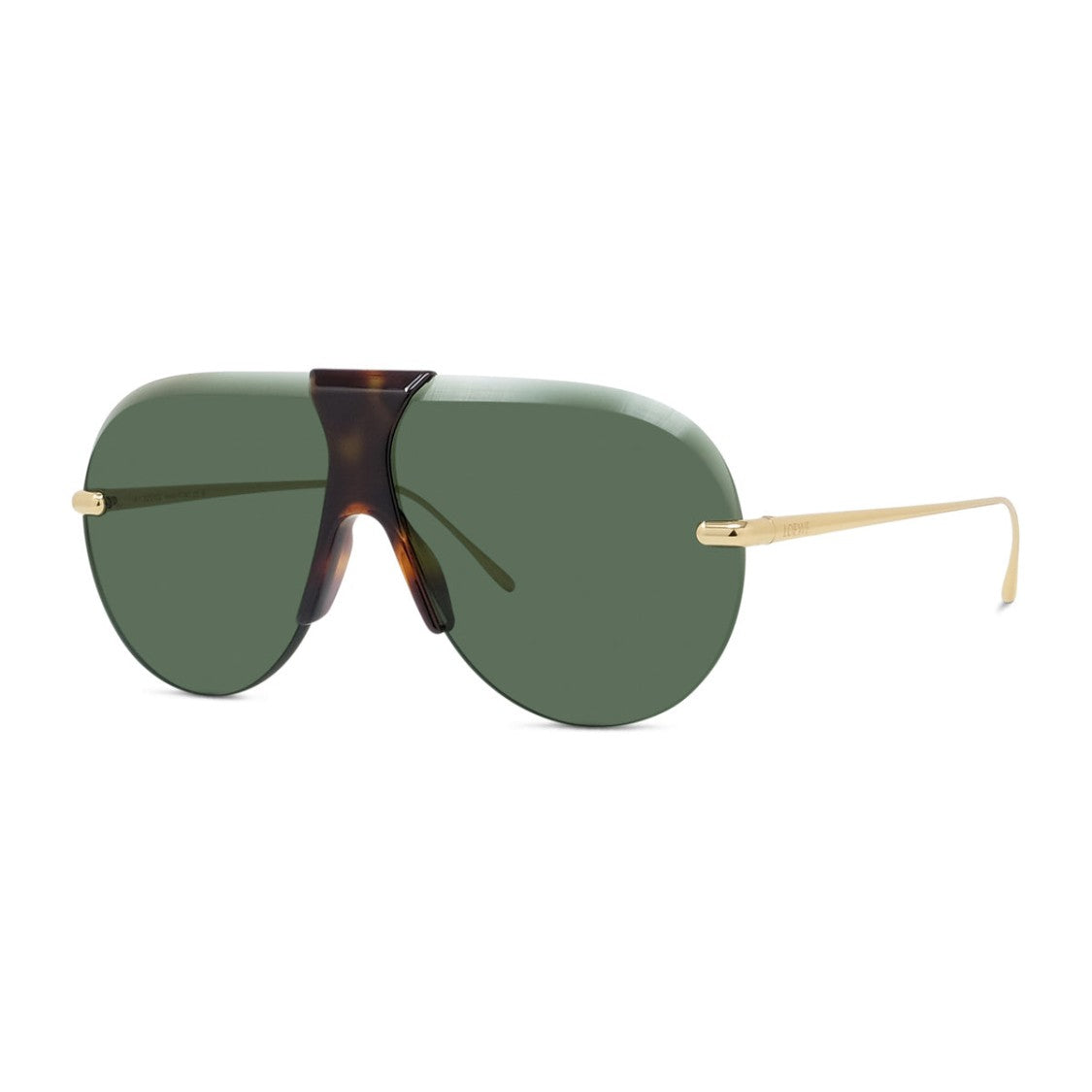 Loewe Gold Havana Wraparound Green Lens Shield Sunglasses