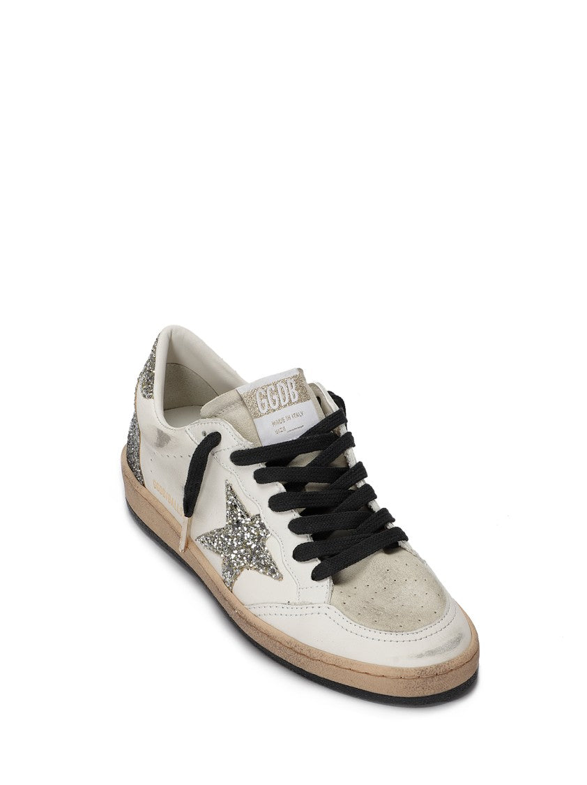 Golden Goose Nappa Leather Sneakers With Silver Glitter Star Accents