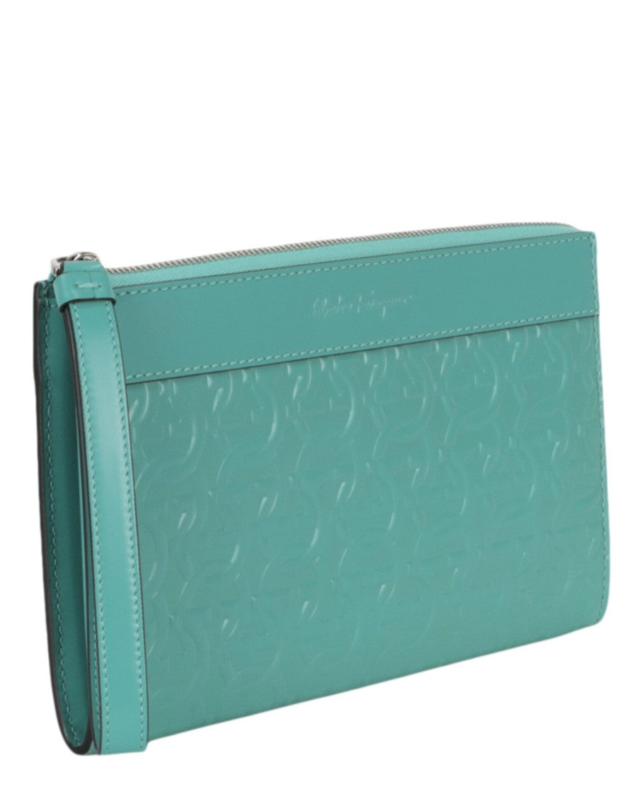 Ferragamo Gancini Embossed Leather Clutch