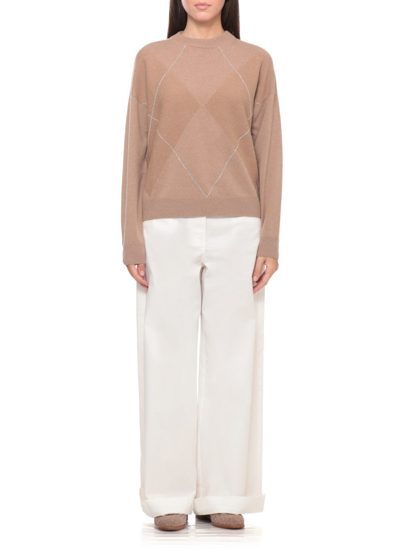 Peserico Light Brown Beaded Diamond Sweater