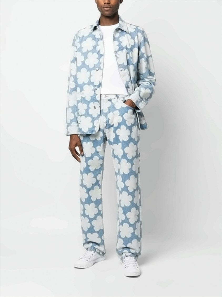 Kenzo Light Blue Denim Jacket With Bold Floral Pattern