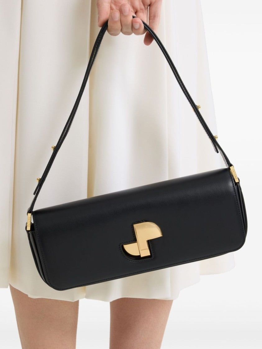 Patou Black Rectangular Foldover Gold Accent Bag