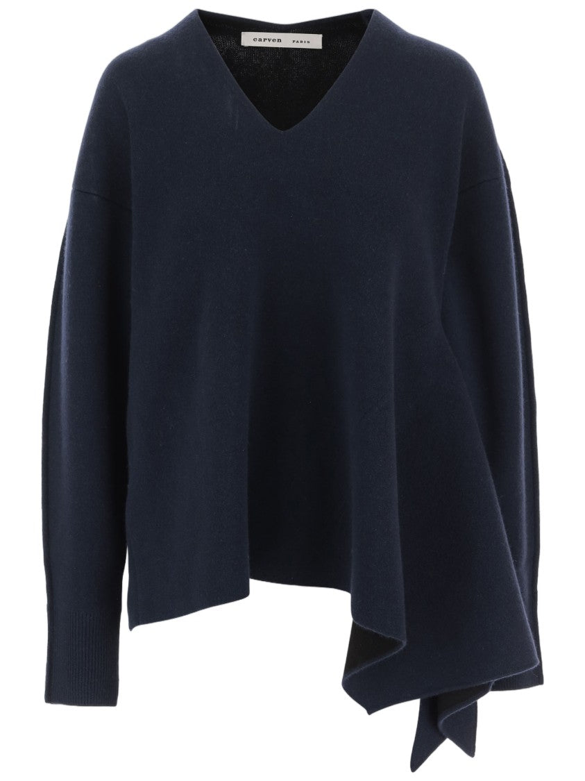 Carven Asymmetrical Draped Hem Cashmere Sweater