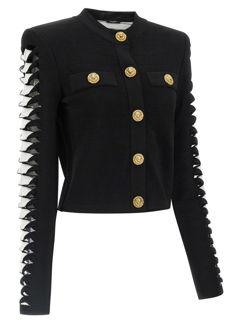 Balmain Cropped Blazer With Cut-Out Details And Bold Embellishments