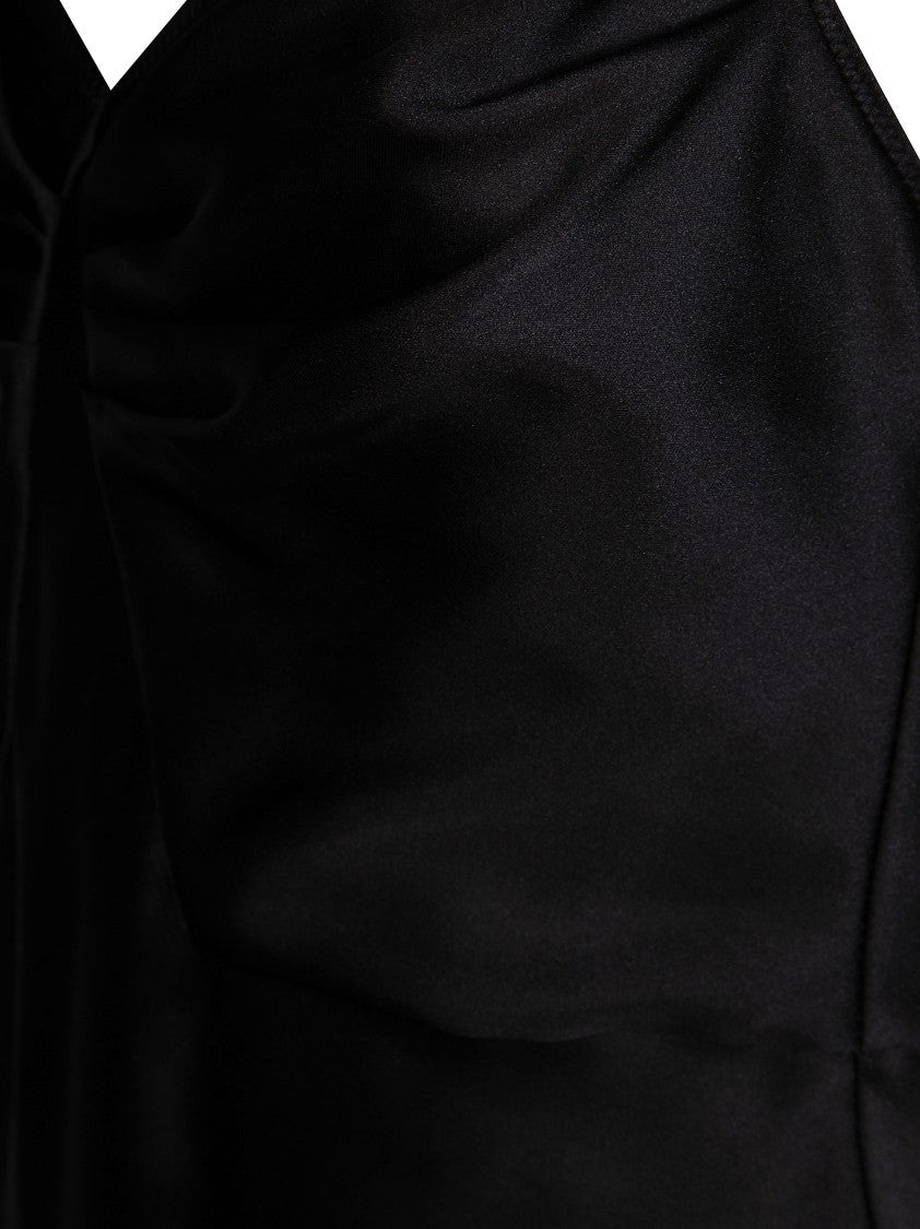 Elisabetta Franchi Black Satin Finish Spaghetti Strap Evening Dress