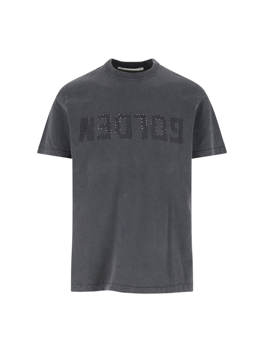 Golden Goose Logo T-Shirt With Distressed Details – Grey