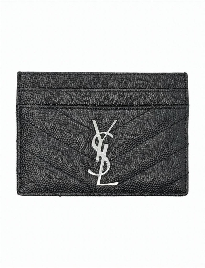 Saint Laurent Chevron Quilted Black Calf Leather Card Wallet
