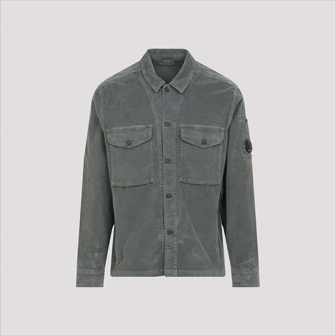 C.P. Company Structured Grey Jacket With Button-Up Front And Signature Lens Detail