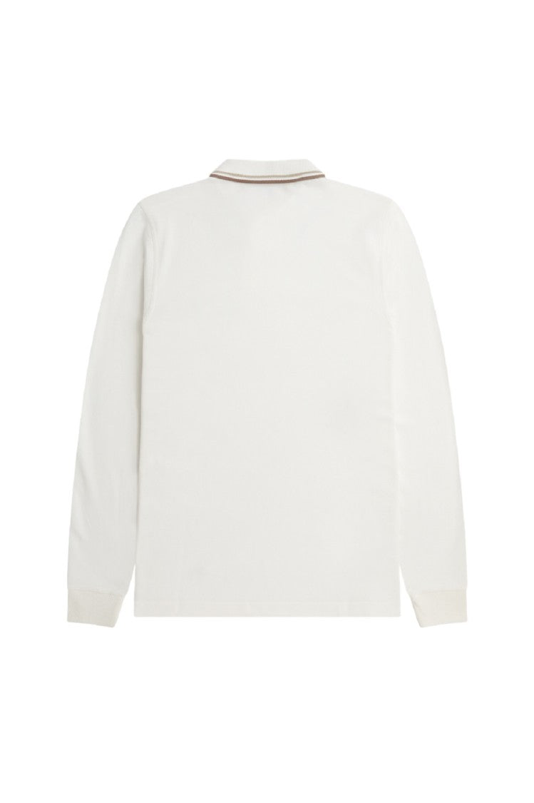Fred Perry Classic White Polo With Double Tipped Collar And Ribbed Cuffs