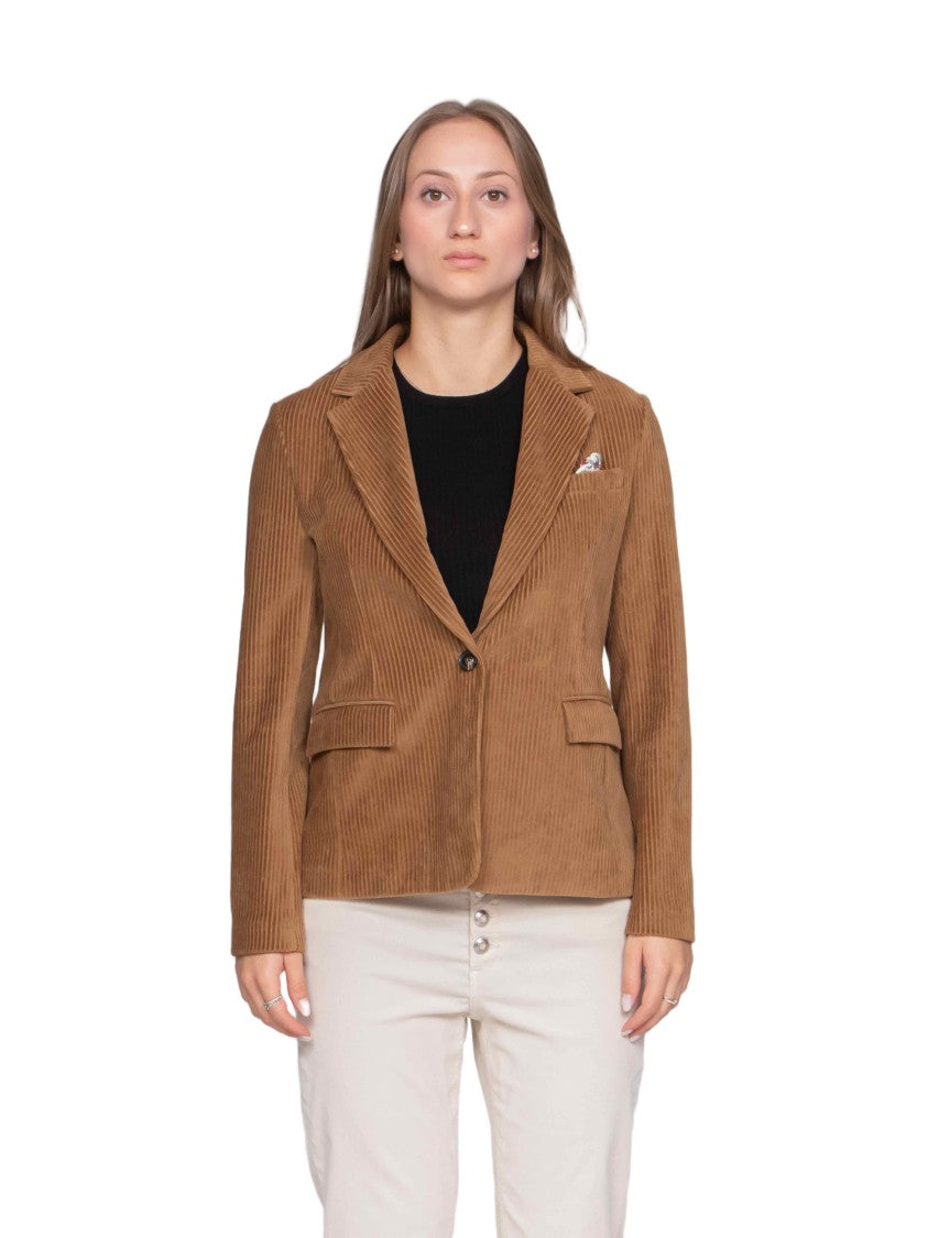 Circolo 1901 Tailored Brown Corduroy Jacket With Classic Single-Button Closure