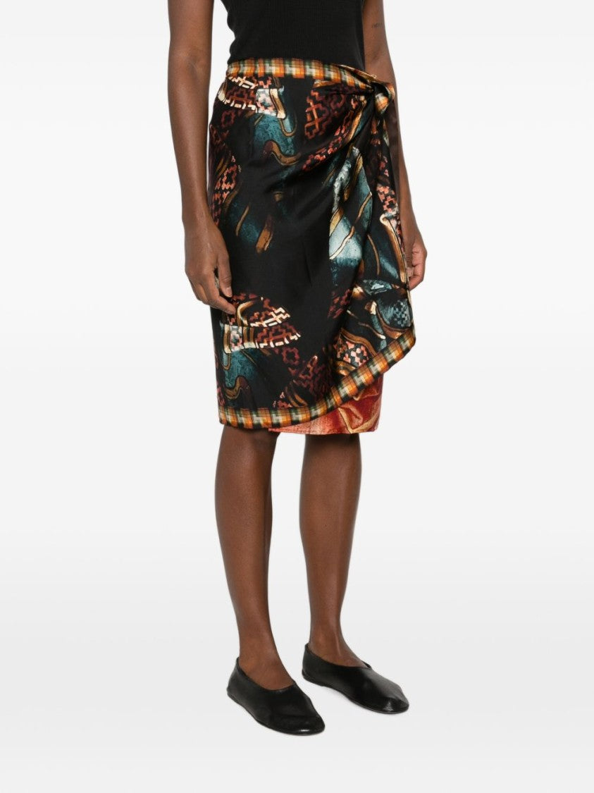Dries Van Noten Abstract Pattern Plaid Trim Wrap Skirt