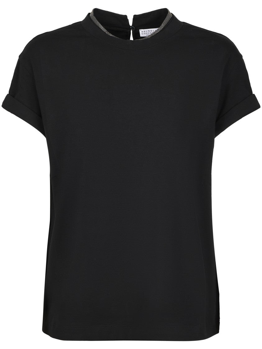 Brunello Cucinelli Relaxed Fit Black T-Shirt With Keyhole Button Closure