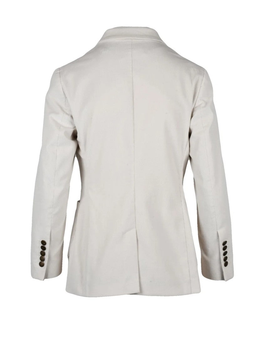 Saulina Beige Double-Breasted Cotton-Blend Velvet Blazer