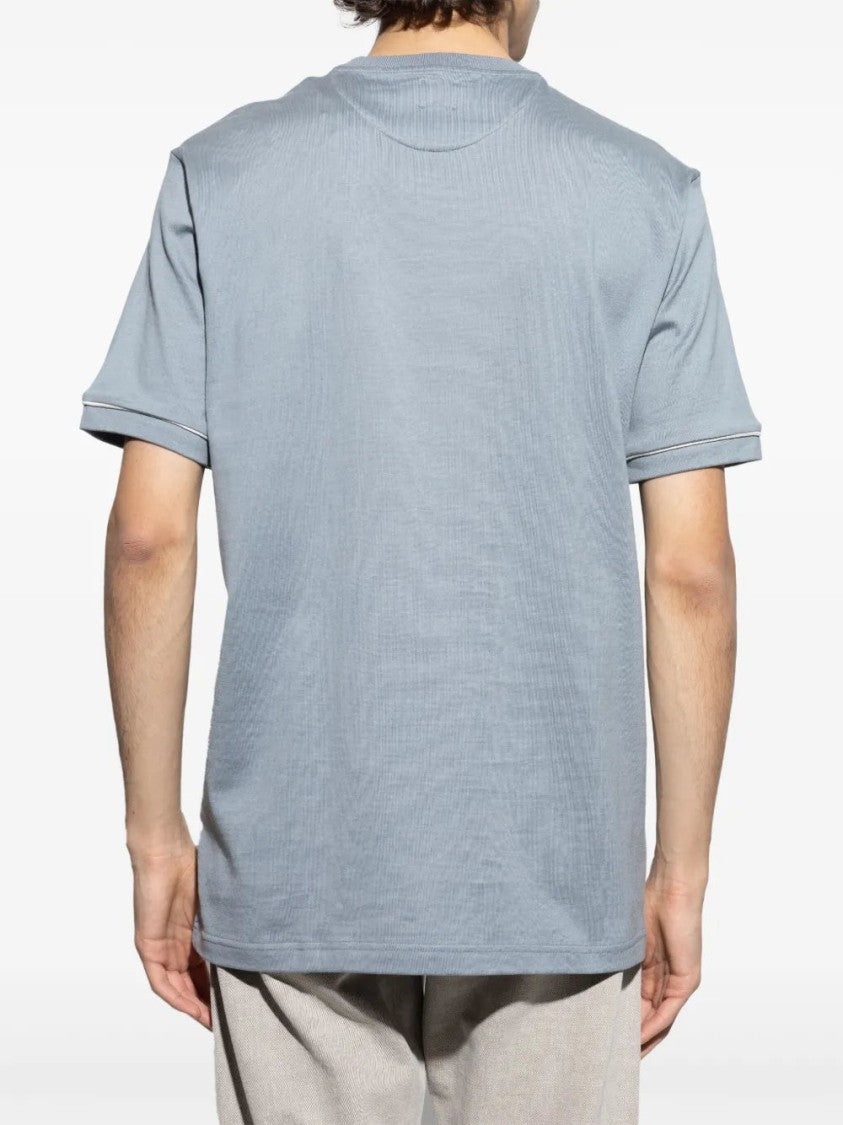 Eleventy Logo-Embroidered Light Blue T-Shirt